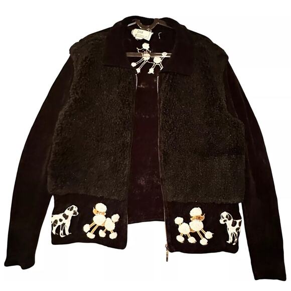 Lisa International Sweaters - Vtg Lisa International Womens Black Faux Fur Poodle Dalmatian Grannycore Sz. ?